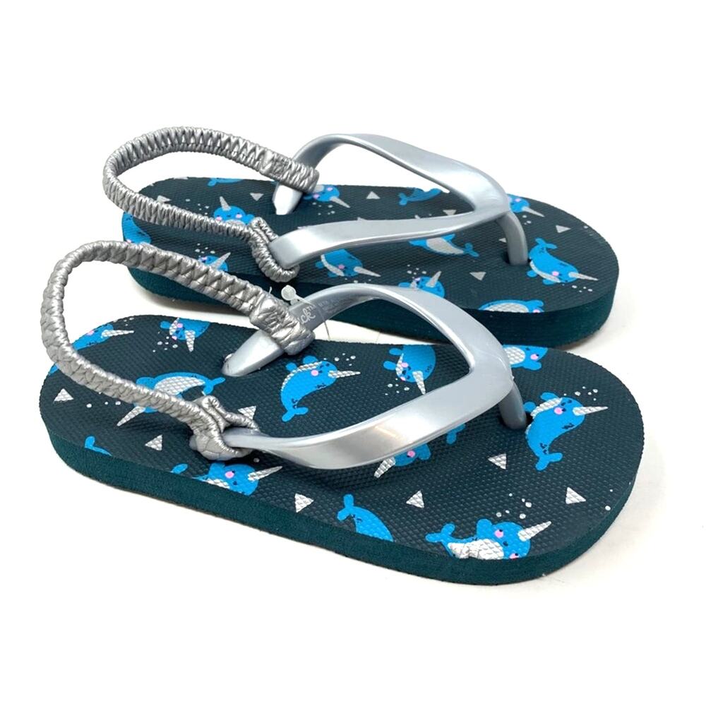 Cat & Jack Toddler Boy's Sandals Blue Narwhal Toddler Size 5/6 M Water Beach NWT
